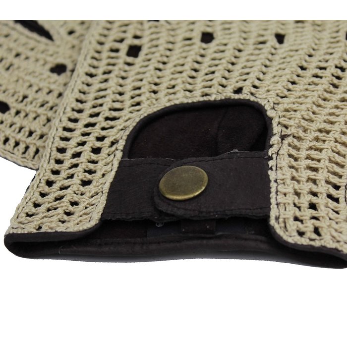 Laimböck espresso crochet - leather fingerless driving gloves ladies