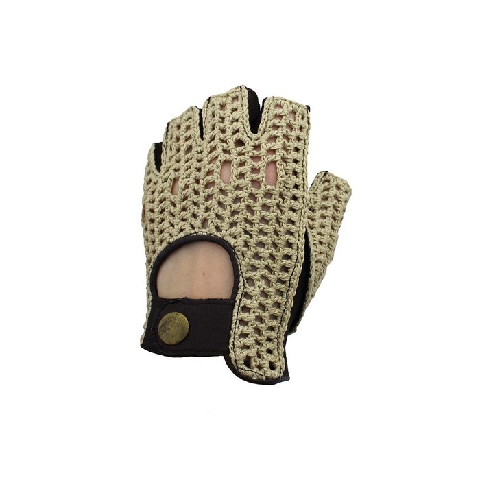 Laimböck espresso crochet - leather fingerless driving gloves ladies