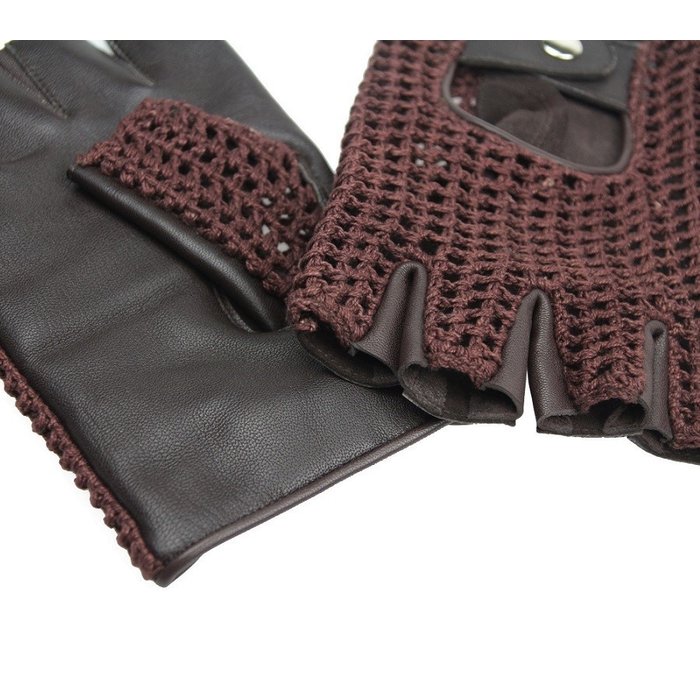 Swift vintage vingerloze crochet leren handschoenen bruin