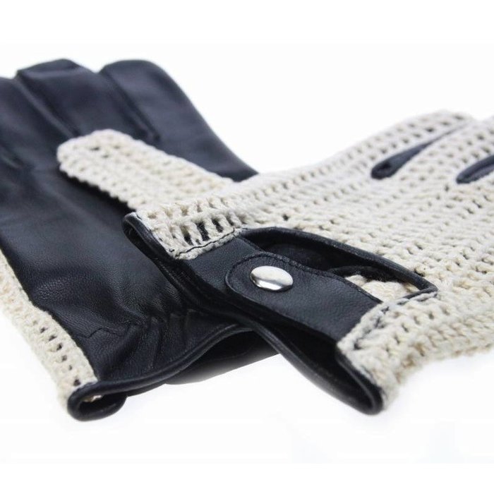 Swift Vintage Crochet-Leder Autofahrer handschuhe schwarz