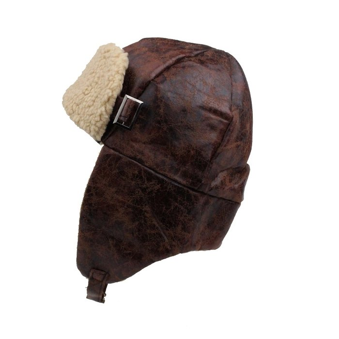 Brown aviator hat cap with motor goggles
