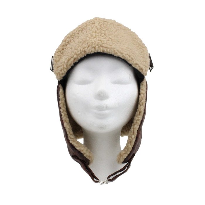 Brown aviator hat cap with motor goggles