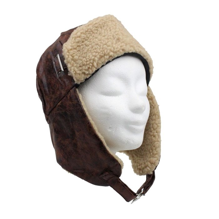 Brown aviator hat cap with motor goggles