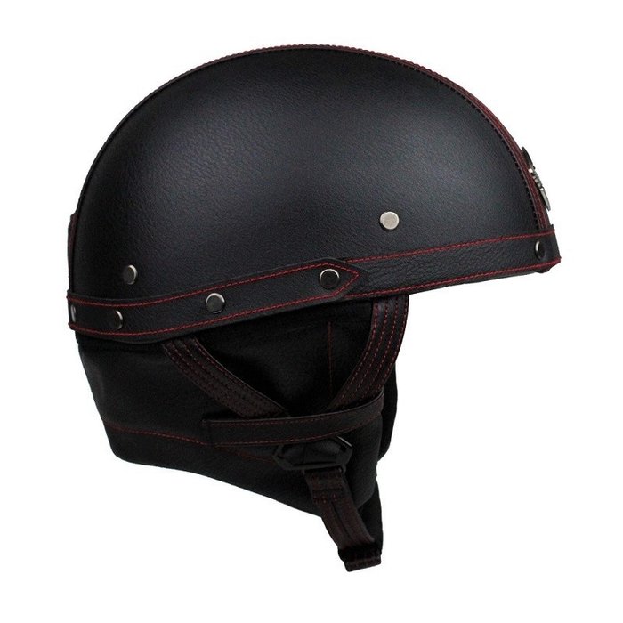 JYT zwart-rood leren pothelm