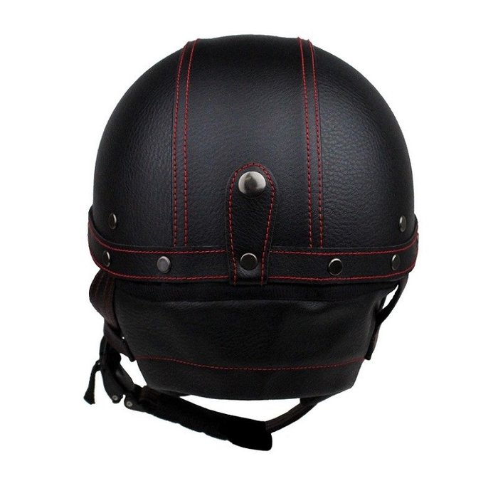 JYT Leder Halbschalenhelm Schwarz Rot