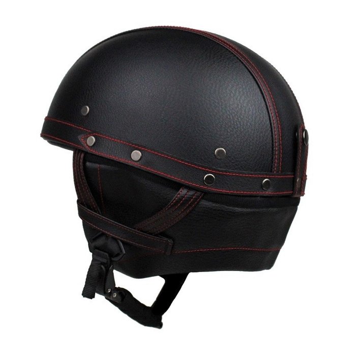 JYT zwart-rood leren pothelm