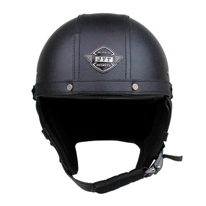 JYT Leder Halbschalenhelm Schwarz