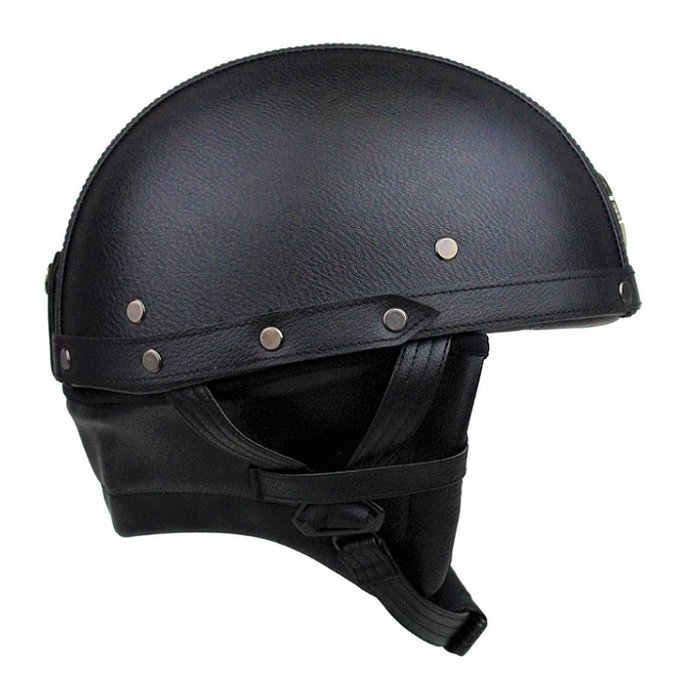 JYT Leder Halbschalenhelm Schwarz
