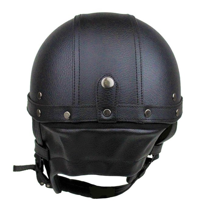 JYT Leder Halbschalenhelm Schwarz