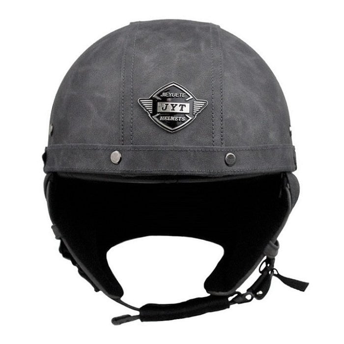JYT grey leather half helmet