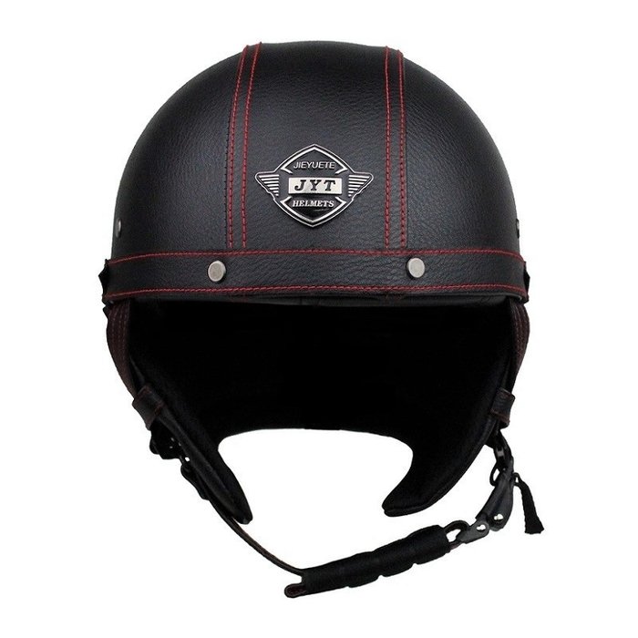 JYT zwart-rood leren pothelm