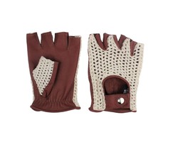 Swift Vintage Crochet-Leder fingerlose Autofahrer handschuhe Nappa Braun