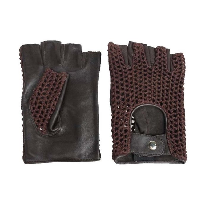 Swift vintage vingerloze crochet leren handschoenen bruin