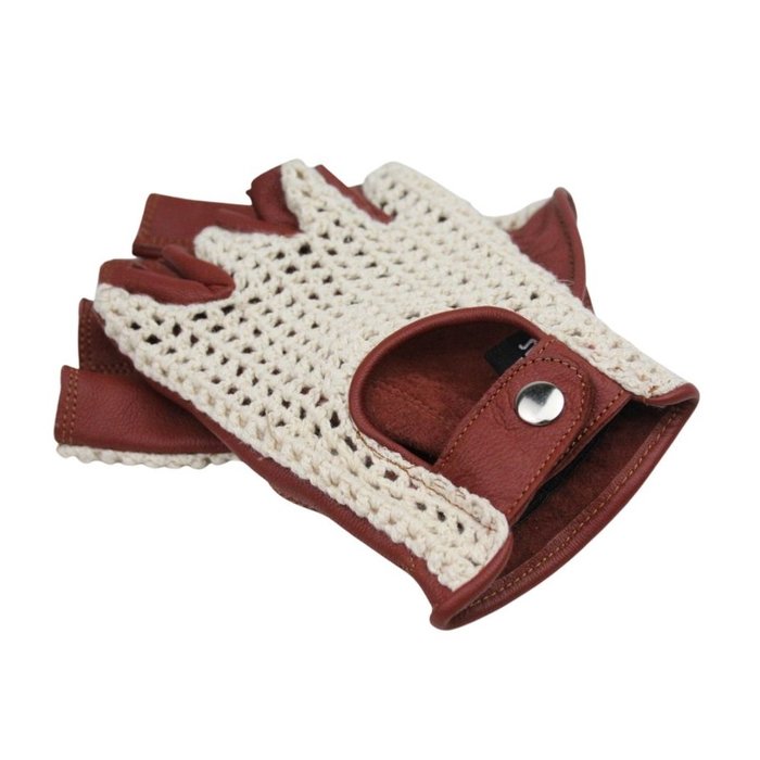 Swift vintage vingerloze crochet leren handschoenen nappa bruin