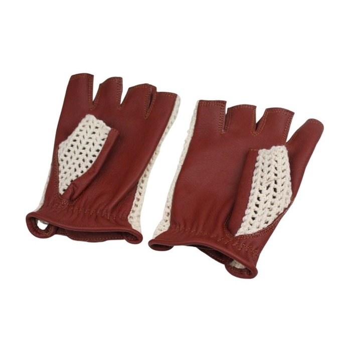 Swift Vintage Crochet-Leder fingerlose Autofahrer handschuhe Nappa Braun