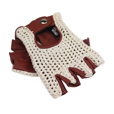 Swift vintage fingerless crochet leather gloves nappa brown