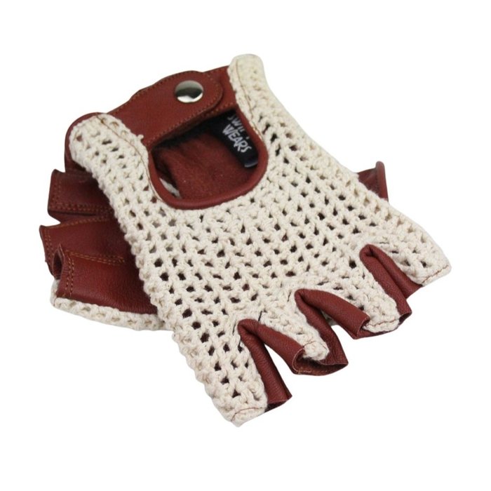 Swift Vintage Crochet-Leder fingerlose Autofahrer handschuhe Nappa Braun