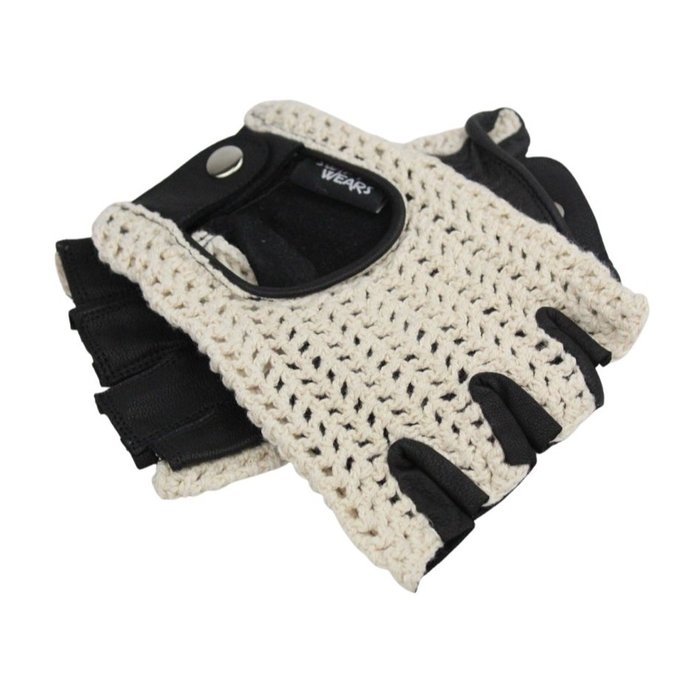 Swift vintage fingerless crochet leather gloves black