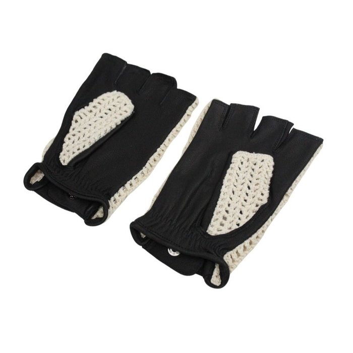 Swift vintage fingerless crochet leather gloves black