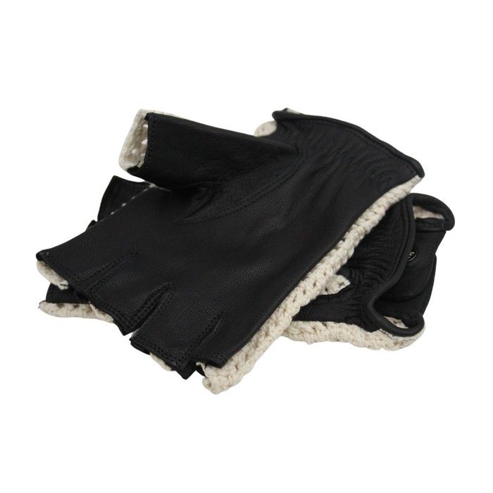 Swift vintage fingerless crochet leather gloves black