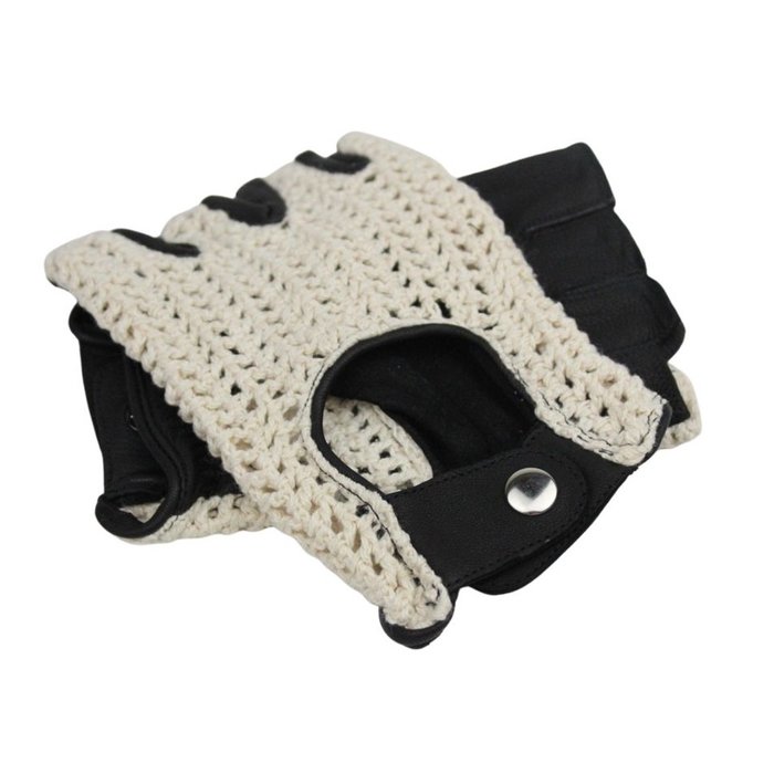 Swift vintage fingerless crochet leather gloves black