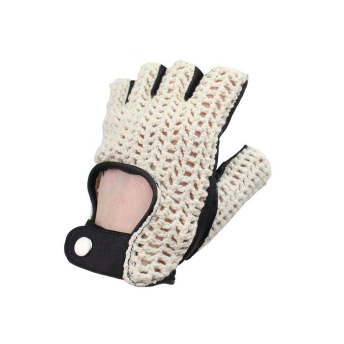 Swift vintage fingerless crochet leather gloves black