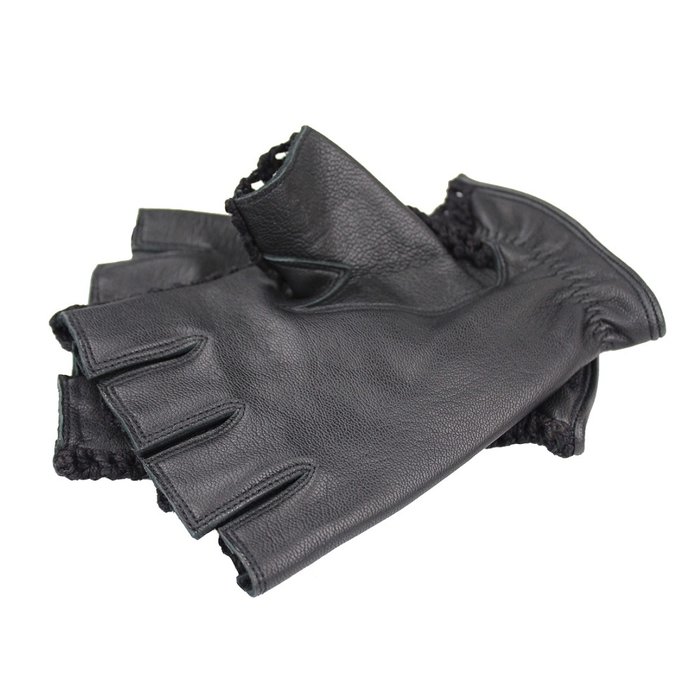 Swift Vintage Crochet-Leder fingerlose Autofahrerhandschuhe schwarz-schwarz