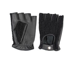 Swift Vintage Crochet-Leder fingerlose Autofahrerhandschuhe schwarz-schwarz