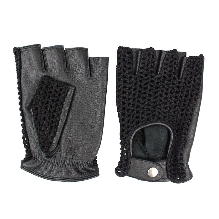 Swift vintage vingerloze crochet leren handschoenen zwart-zwart