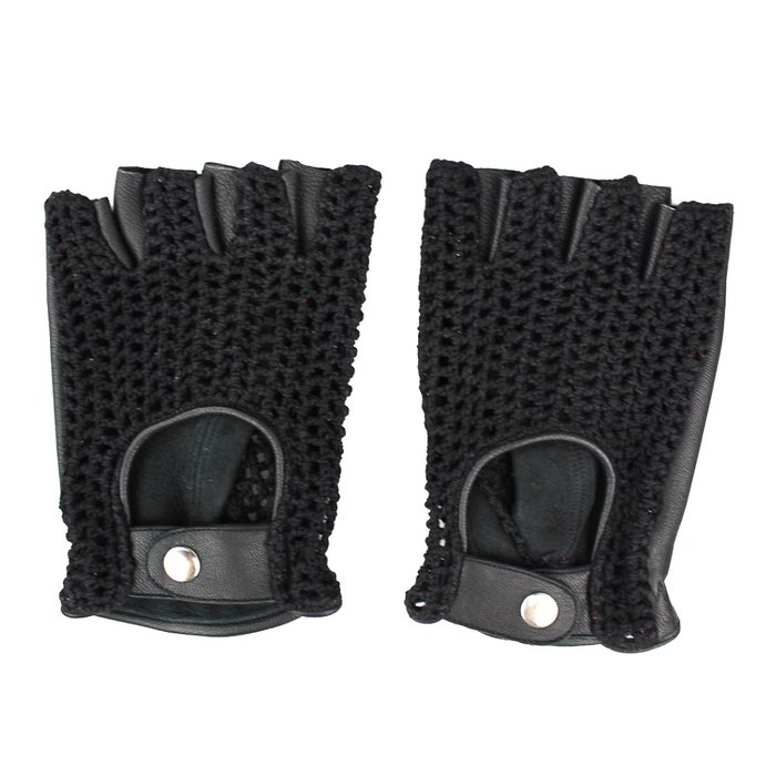 Swift vintage vingerloze crochet leren handschoenen zwart-zwart