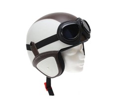 Retro leather jet helmet white - brown | outlet