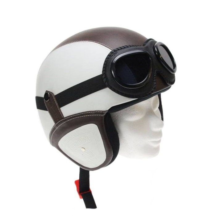 Retro Leder Jethelm weiß - braun | Outlet