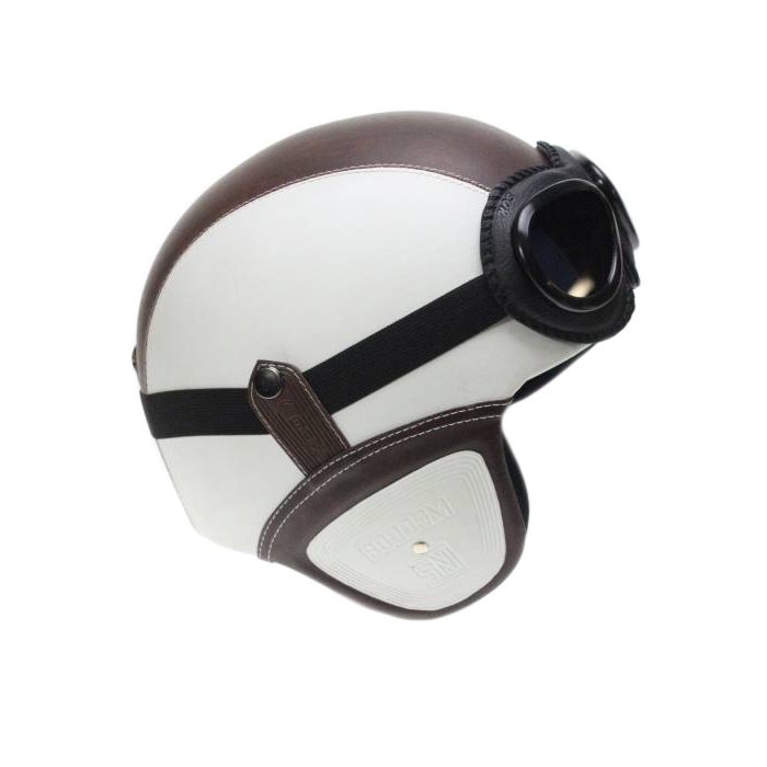 Retro leather jet helmet white - brown | outlet
