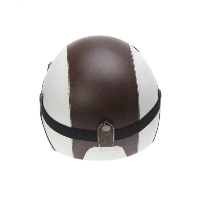 Retro leather jet helmet white - brown | outlet