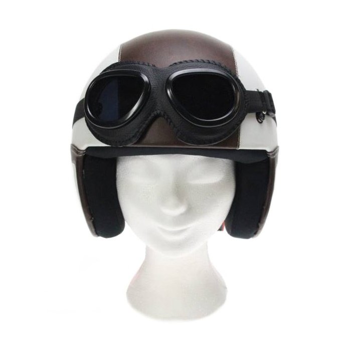 Retro leather jet helmet white - brown | outlet