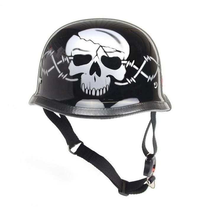 Redbike RK-304 Chopper Helm glänzend schwarz mit Totenkopf