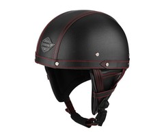 JYT Leder Halbschalenhelm Schwarz Rot | Größe S