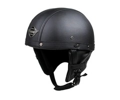 JYT Leder Halbschalenhelm Schwarz | Größe XL