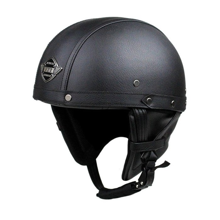 JYT Leder Halbschalenhelm Schwarz