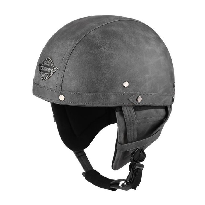 JYT grey leather half helmet