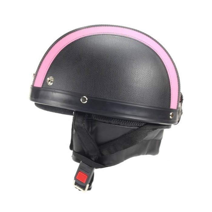 Vintage zwart - roze leren pothelm