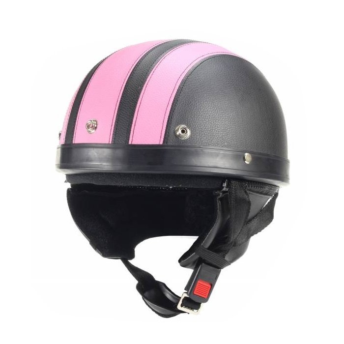 Vintage schwarz - rosa Leder Halbschalenhelm