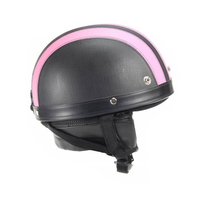 Vintage schwarz - rosa Leder Halbschalenhelm