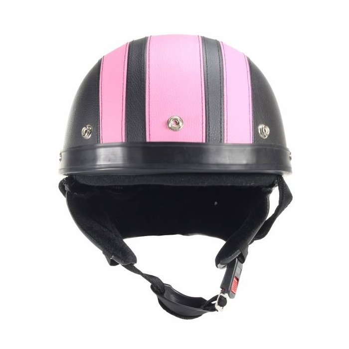 Vintage zwart - roze leren pothelm