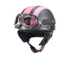 Vintage schwarz - rosa Leder Halbschalenhelm