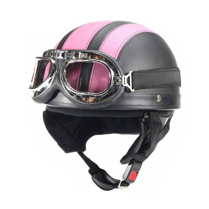 Vintage zwart - roze leren pothelm