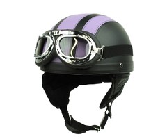 Vintage schwarz - lila Leder Halbschalenhelm