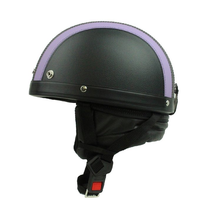 Vintage black - purple leather half helmet