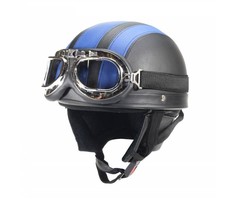 Vintage black - blue leather half helmet