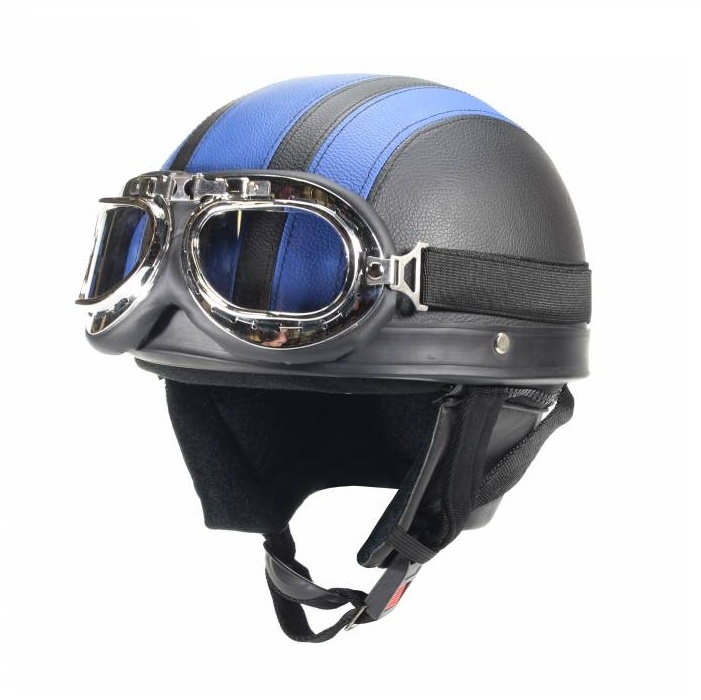 Vintage black - blue leather helmet - Pothelm.nl